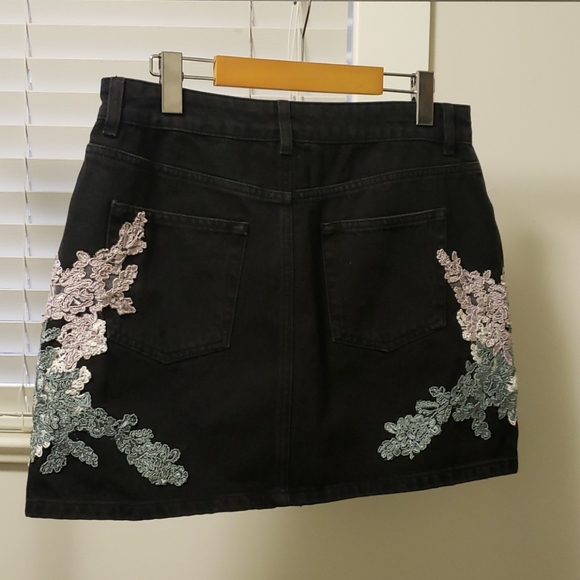 Denim Black Floral Embroidered Skirt - Topshop - Picture 4 of 6